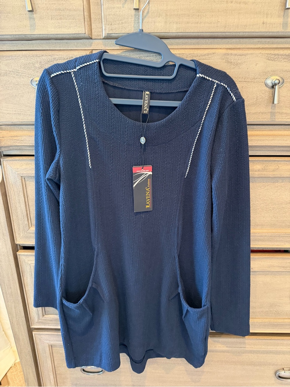 Lavena Navy Knit Tunic with Front Pockets NWT